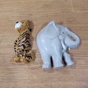 1995 Burwood Home Interior Zoo Animals Wall Art Plaques Set of 2 Tiger Elephant